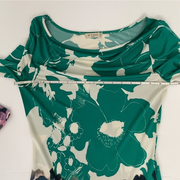ETRO Green Purple Floral Abstract Printed 3/4 Sleeve Knee Length Dress - Picture 8 of 13